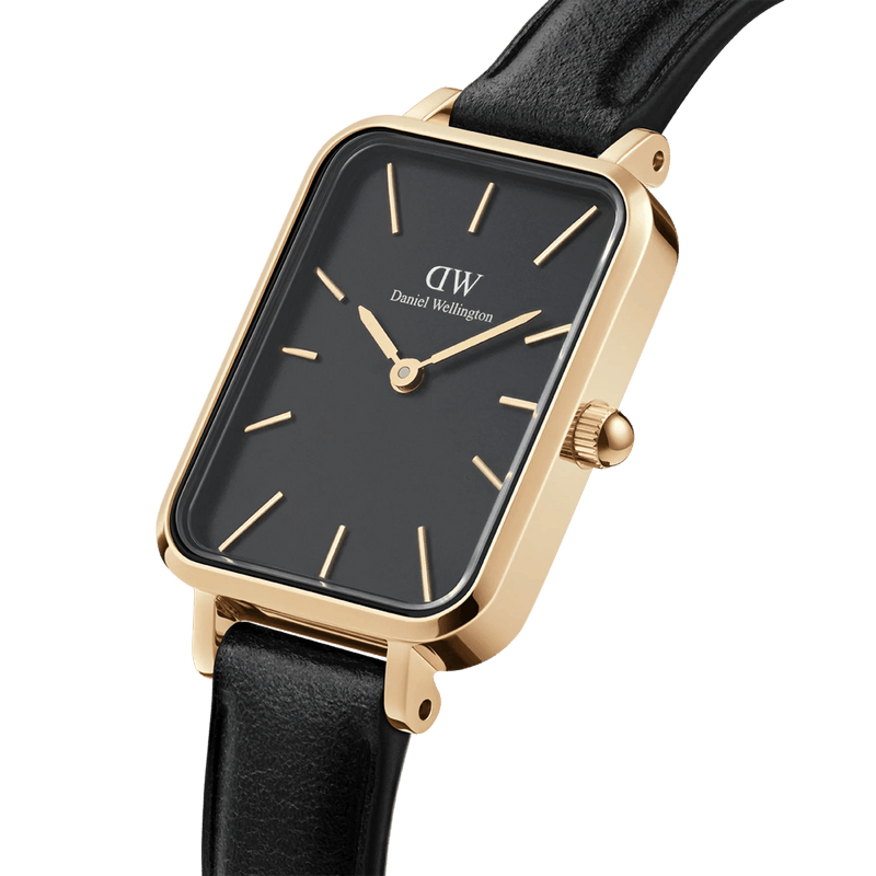 Daniel Wellington Quadro Pressed Sheffield Gold DW00100560 analog damklocka med svart urtavla och armband i läder