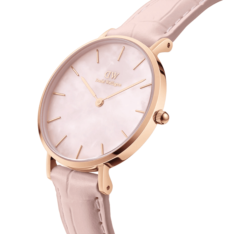 Petite Rouge Rose Gold Ø32mm DW00100514 analog damklocka med rosa urtavla och armband i läder