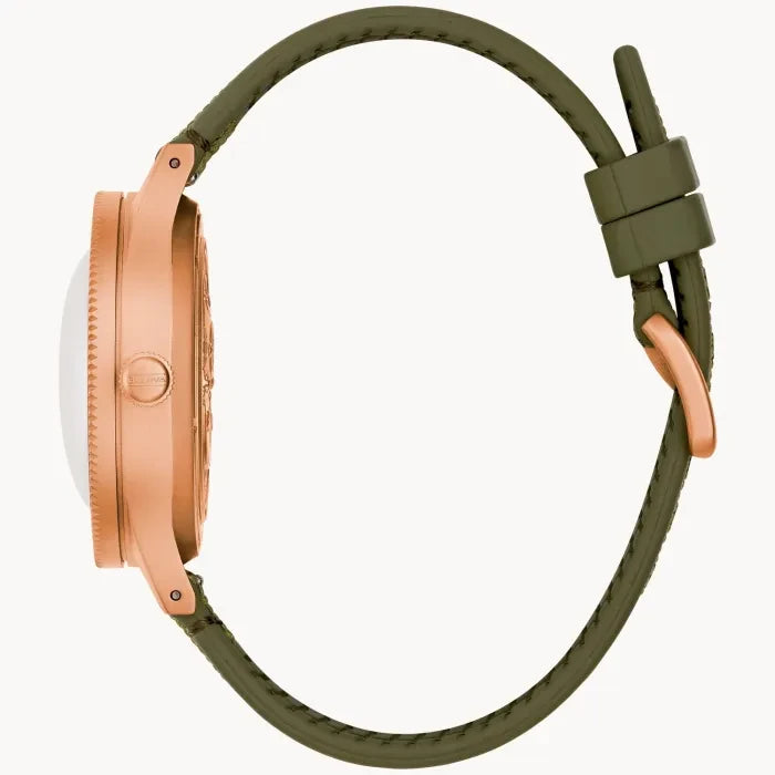 Bulova MIL-Ships 98A324 analog herrklocka med grön urtavla och armband i textil