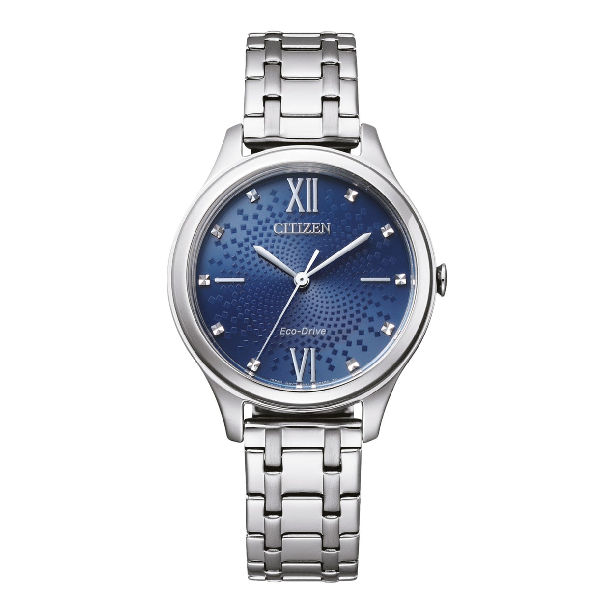 Citizen EM0500-73L analog damklocka med blå urtavla och armband i rostfritt stål