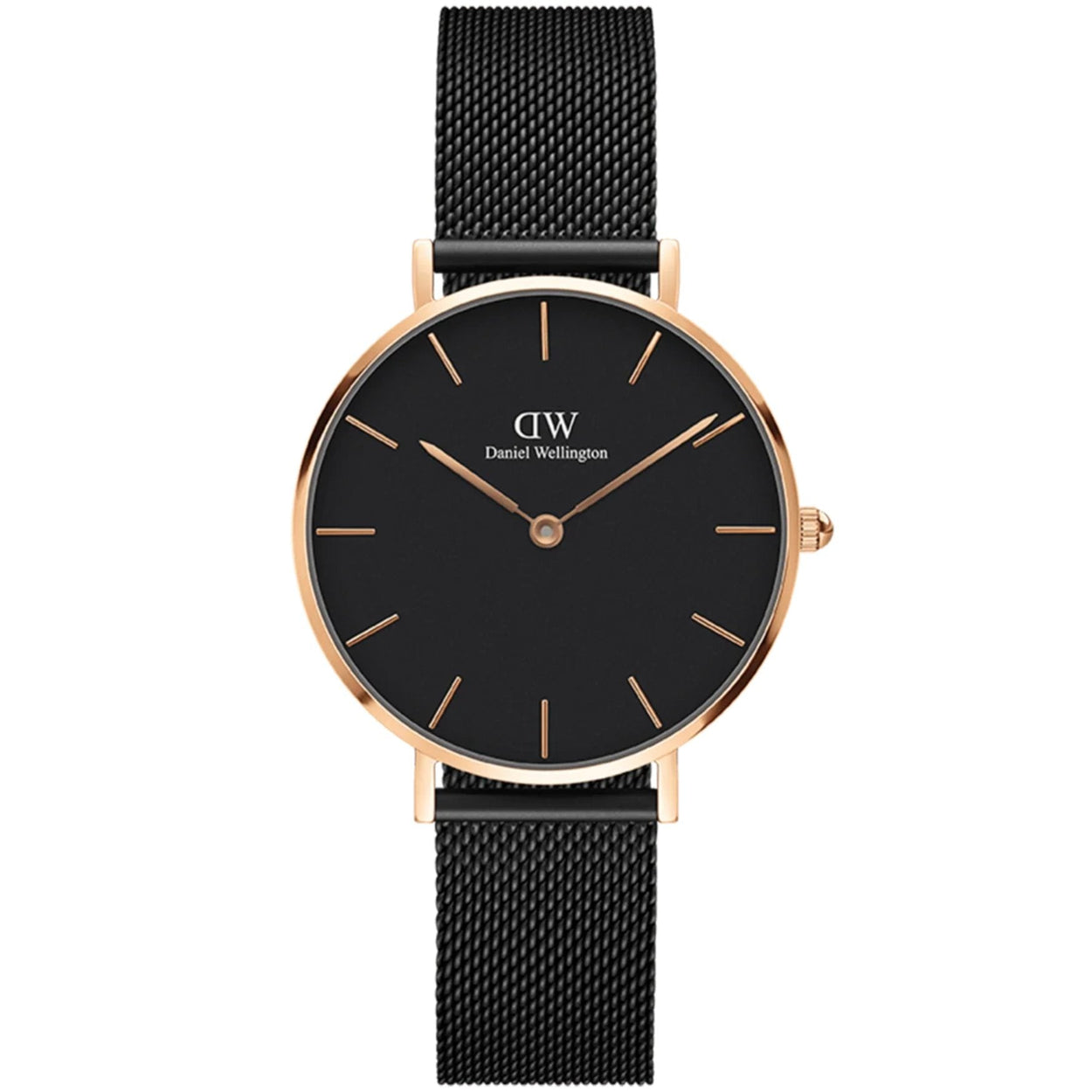 Daniel Wellington Petite Ashfield DW00100245 analog damklocka med svart urtavla och armband i rostfritt stål