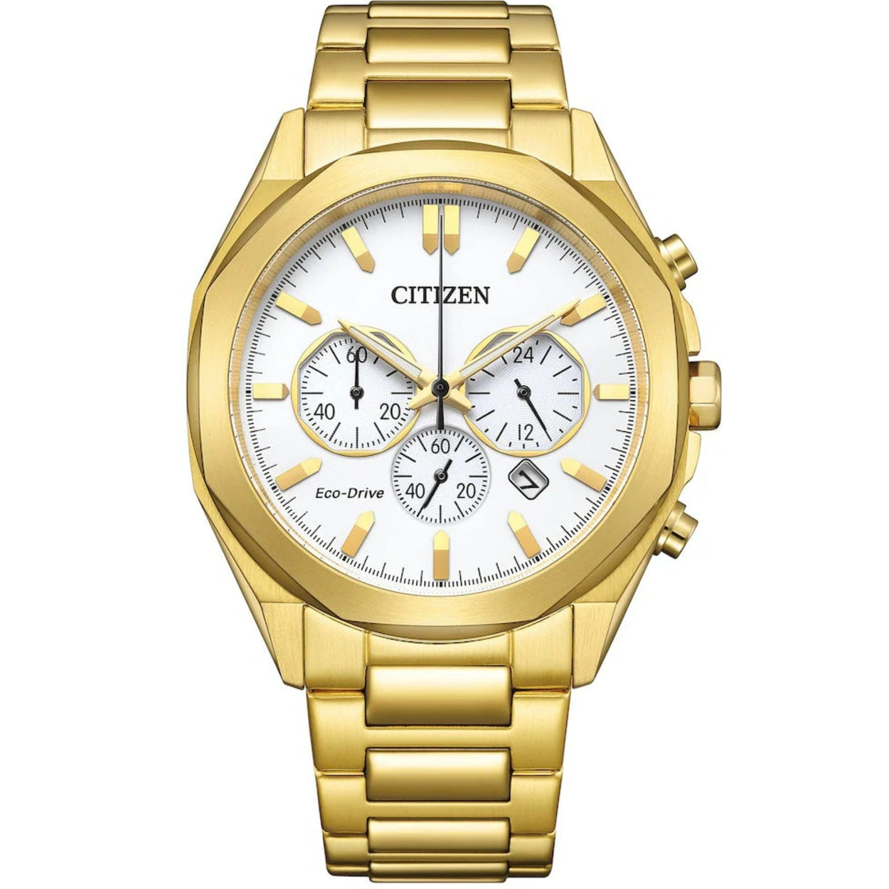 Citizen Eco-Drive Chronograph CA4592-85A analog herrklocka med vit urtavla och armband i rostfritt stål