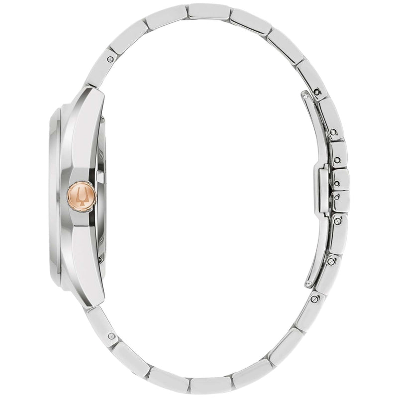 Bulova Surveyor 98B422 analog herrklocka med rött urtavla och armband i rostfritt stål