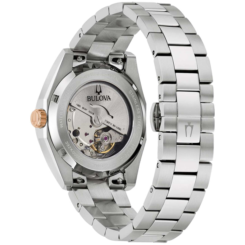Bulova Surveyor 98B422 analog herrklocka med rött urtavla och armband i rostfritt stål