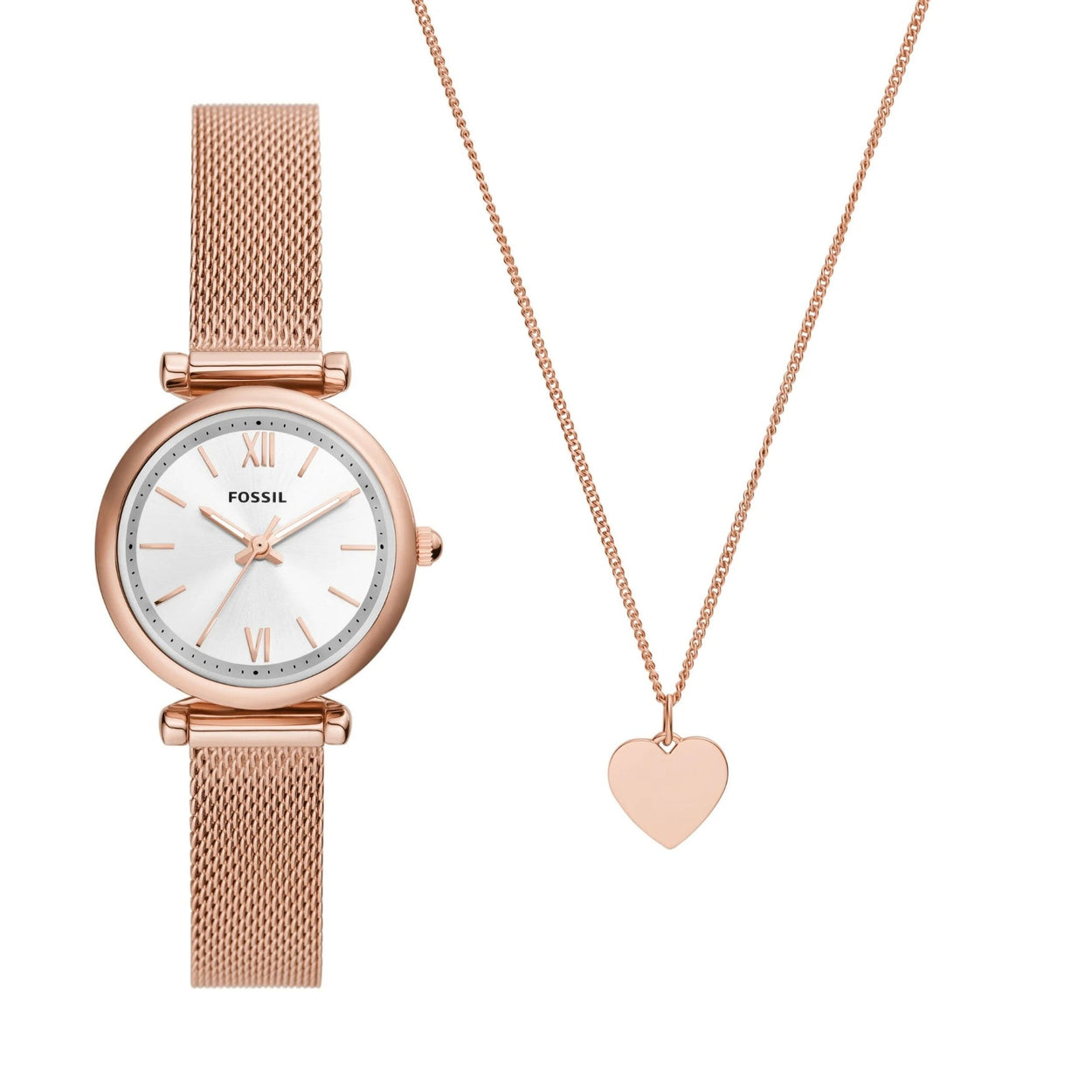 Fossil Carlie ES5314SET analog damklocka med vit urtavla och armband i rostfritt stål