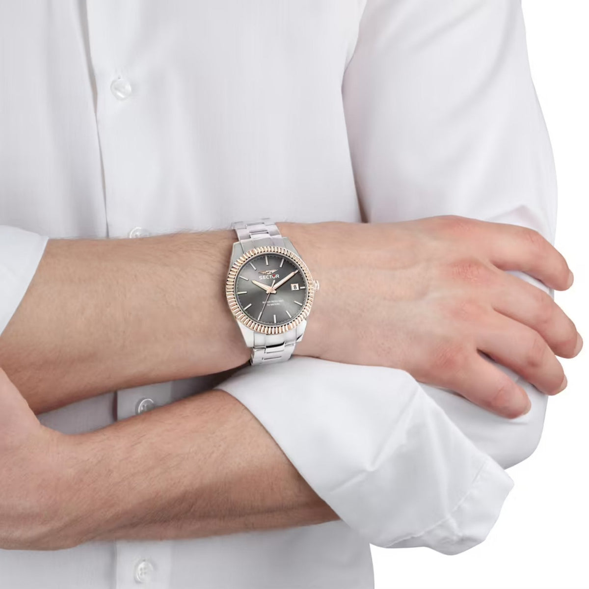 Sector 240 Series R3253240009 analog herrklocka med grå urtavla och armband i rostfritt stål