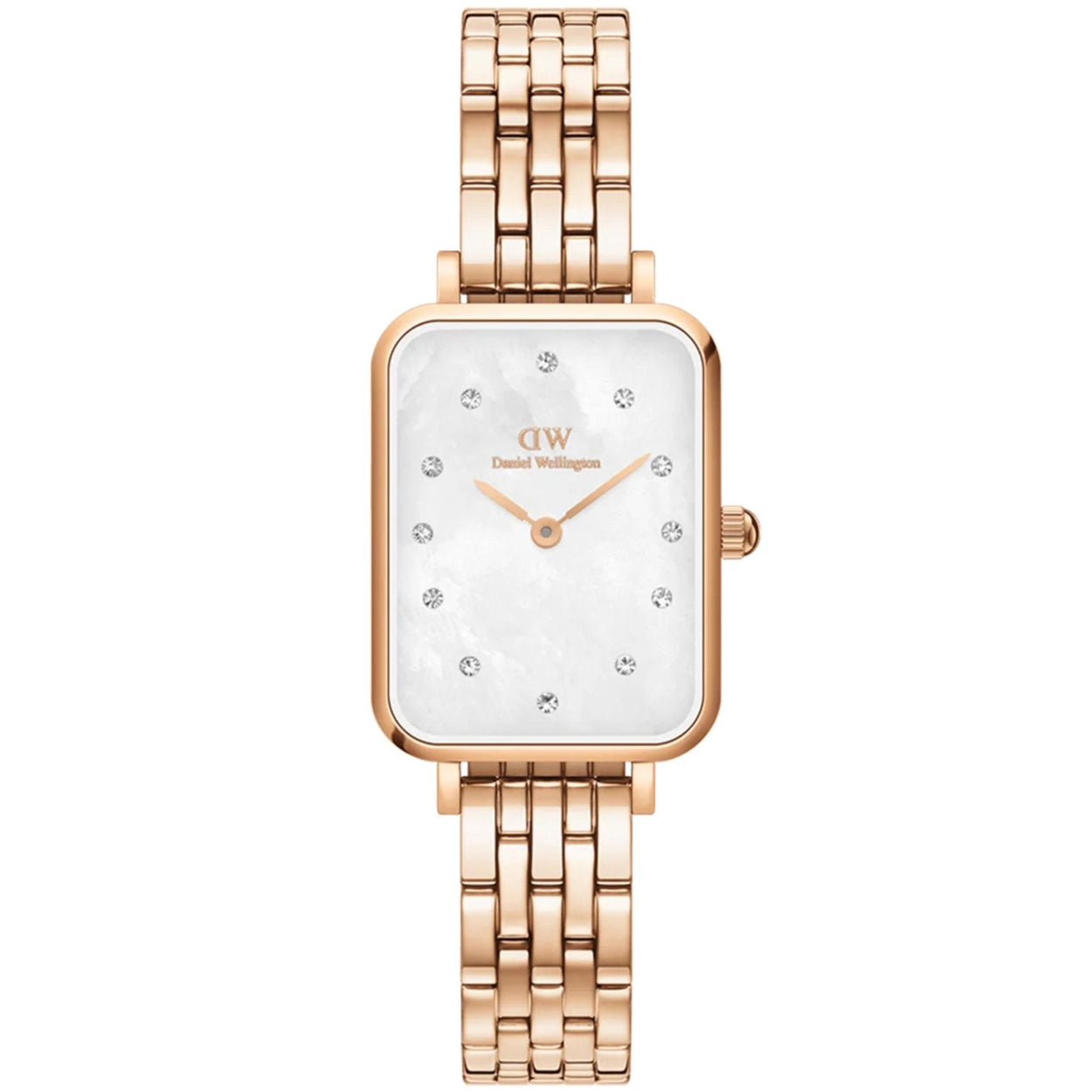 Daniel Wellington Quadro Lumine 5-Link DW00100620 analog damklocka med vit urtavla och armband i rostfritt stål