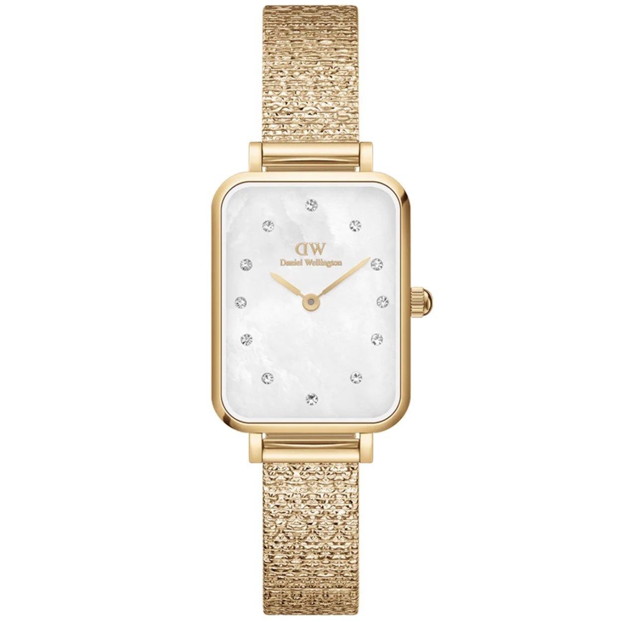 Daniel Wellington Quadro Lumine Pressed DW00100582 analog damklocka med vit urtavla och armband i rostfritt stål