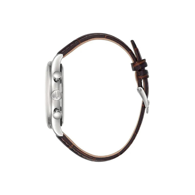Bulova Classic 96B356 analog herrklocka med grå urtavla och armband i läder