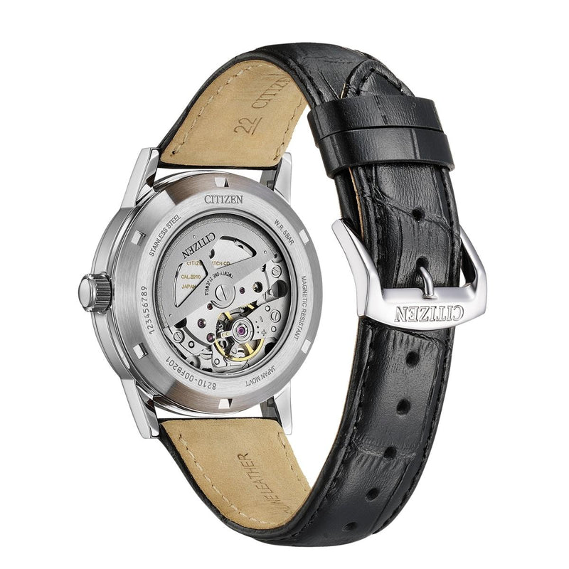 Citizen Automatisk Herrklocka NJ0210-05E analog herrklocka med svart urtavla och armband i läder