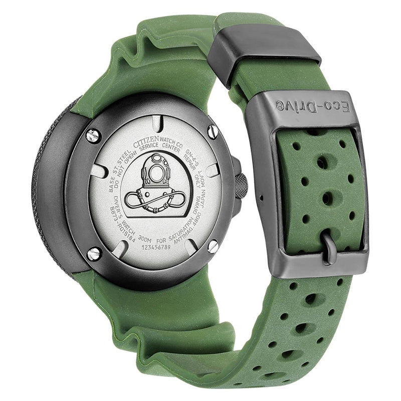 Citizen Eco-Drive Promaster BJ8057-17X analog herrklocka med grön urtavla och armband i gummi