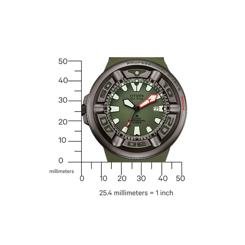 Citizen Eco-Drive Promaster BJ8057-17X analog herrklocka med grön urtavla och armband i gummi
