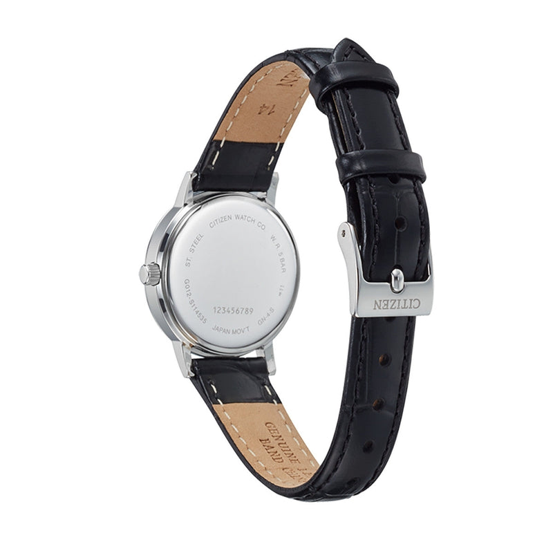 Citizen Classic EU6090-03A analog damklocka med vit urtavla och armband i läder
