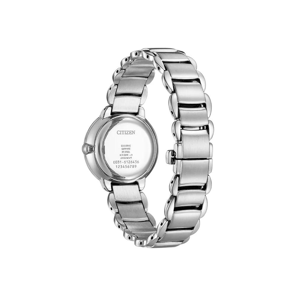 Citizen Eco-Drive EM0920-86L analog damklocka med blå urtavla och armband i rostfritt stål