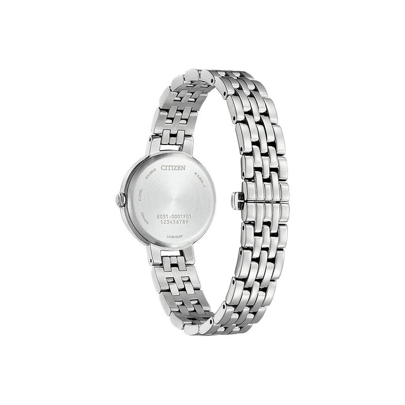 Citizen Eco-Drive Elegance EM0990-81Y analog damklocka med rosa urtavla och armband i rostfritt stål