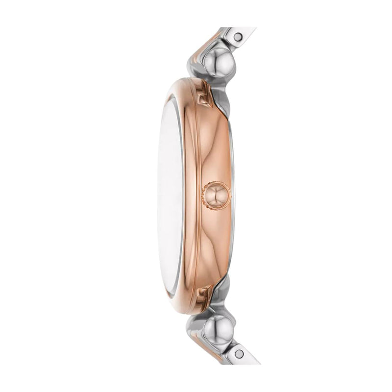 Fossil Carlie ES5201 analog damklocka med silver urtavla och armband i rostfritt stål