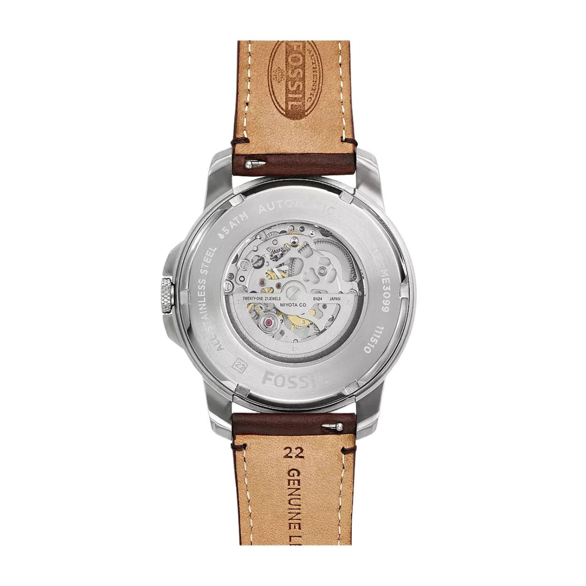 Fossil Grant ME3099 analog herrklocka med beige urtavla och armband i rostfritt stål