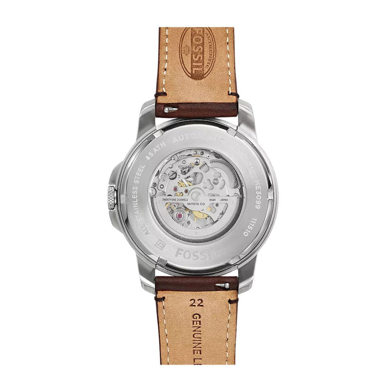 Fossil Grant ME3099 analog herrklocka med beige urtavla och armband i rostfritt stål