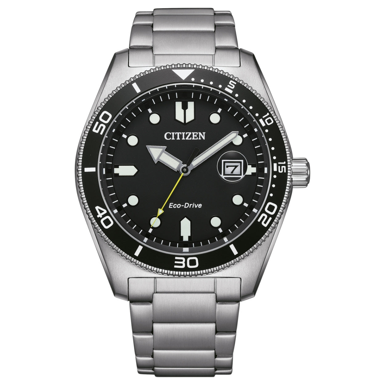 Citizen Marine Eco-Drive AW1760-81E analog herrklocka med svart urtavla och armband i rostfritt stål