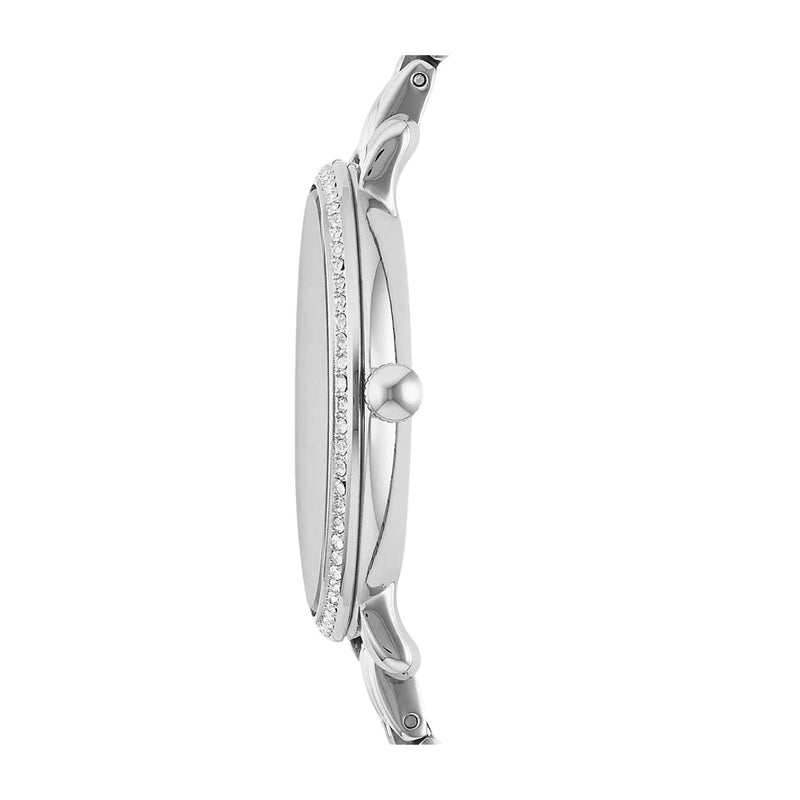 Fossil Jacqueline ES3545 analog damklocka med vit urtavla och armband i rostfritt stål