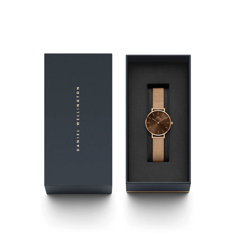 Daniel Wellington Petite Amber analog damklocka med brun urtavla och armband i rostfritt stål