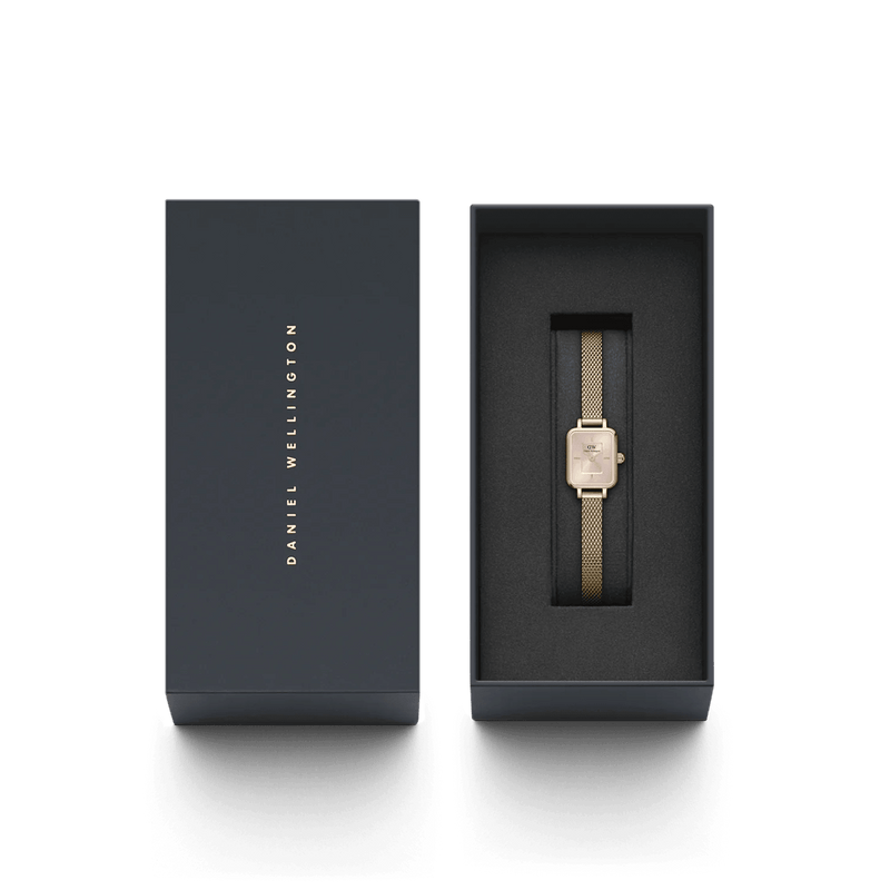Daniel Wellington Quadro Mini Melrose Blush analog damklocka med rosa urtavla och armband i rostfritt stål
