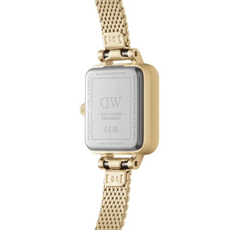 Daniel Wellington Quadro Mini Evergold Emerald analog damklocka med grön urtavla och armband i rostfritt stål