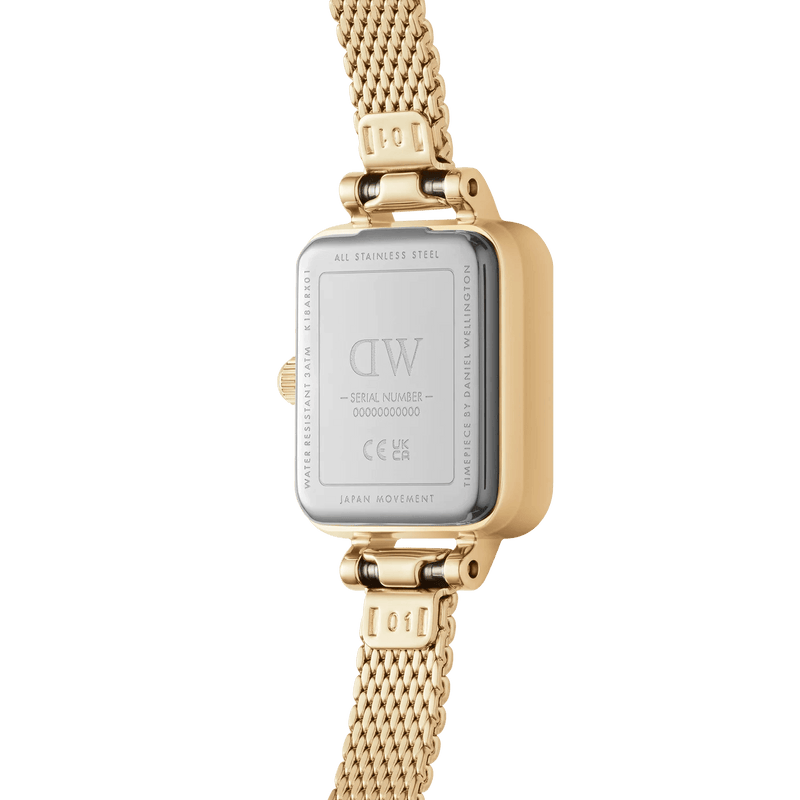 Daniel Wellington Quadro Mini Lumine Bezel Gold analog damklocka med vit urtavla och armband i rostfritt stål