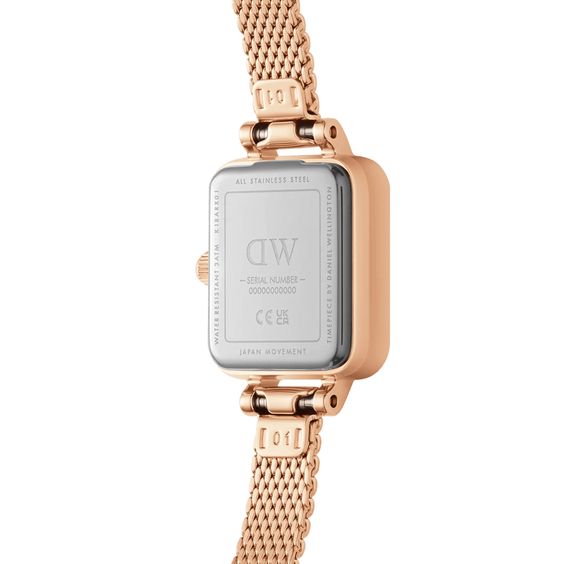 Daniel Wellington Quadro Mini Lumine Bezel Rose Gold analog damklocka med vit urtavla och armband i rostfritt stål