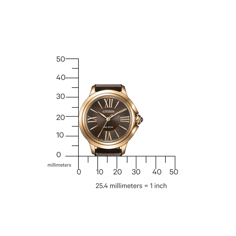 Citizen Ceci EM1163-09X analog damklocka med brun urtavla och armband i läder