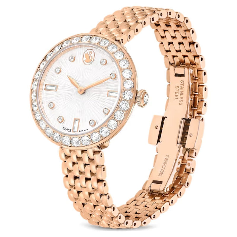 Swarovski Matrix tennis 7-link 5672981 analog damklocka med roséguld urtavla och armband i rostfritt stål