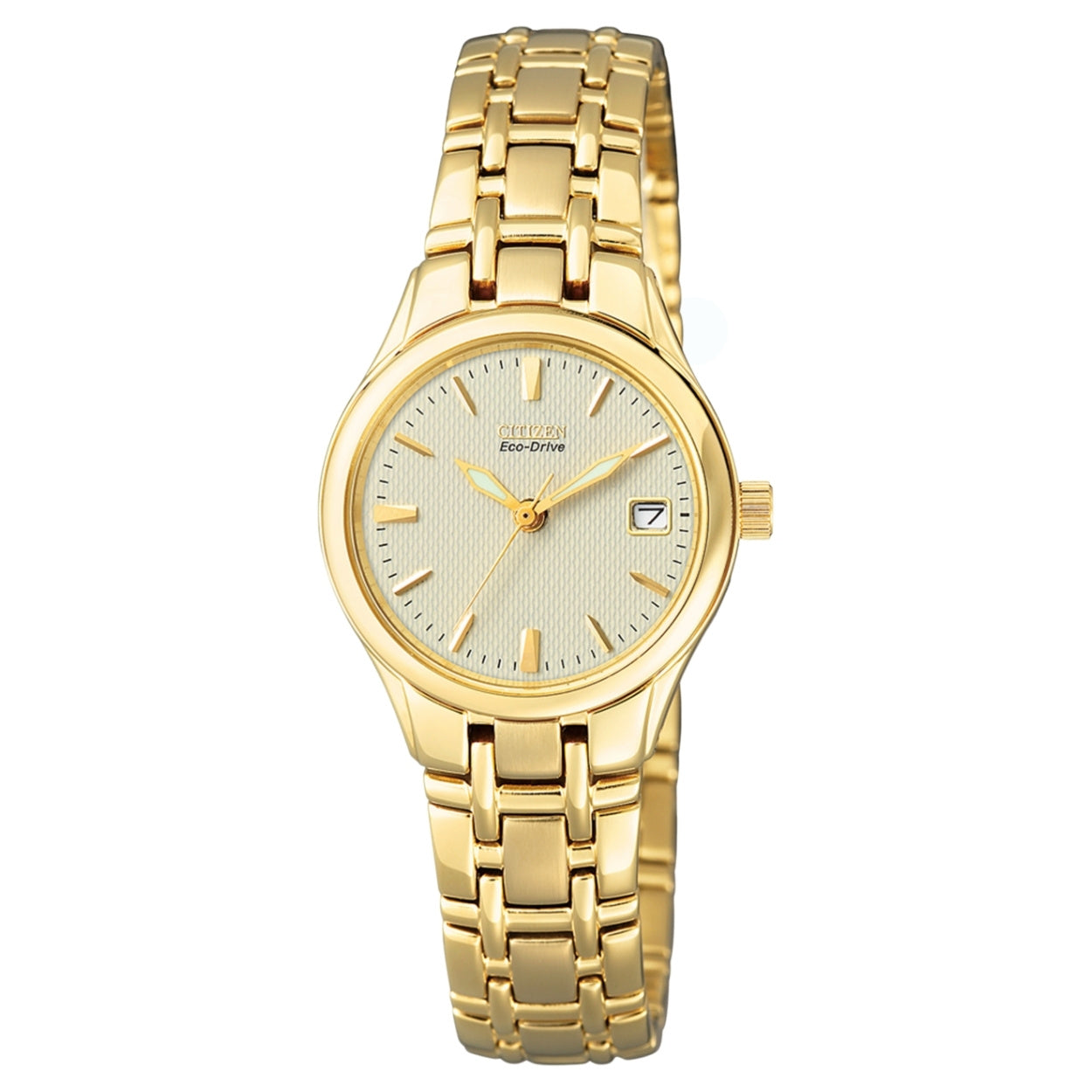 Citizen Elegance EW1262-55P analog damklocka med beige urtavla och armband i rostfritt stål
