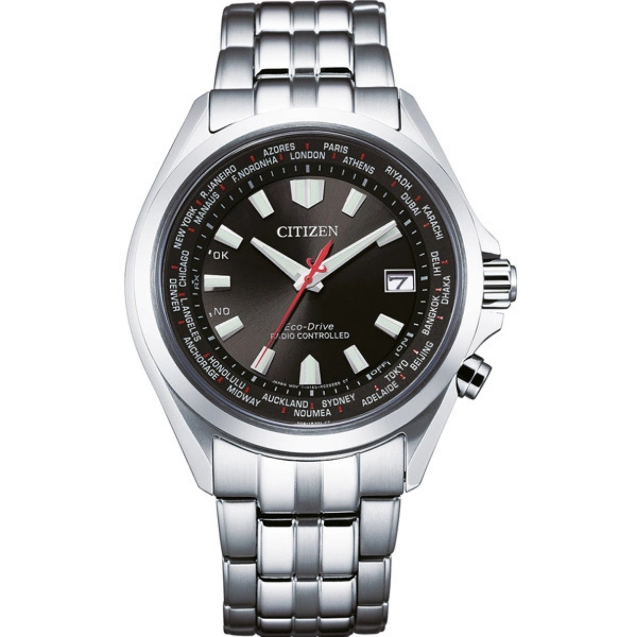 Citizen Radio Controlled CB0220-85E analog herrklocka med svart urtavla och armband i rostfritt stål