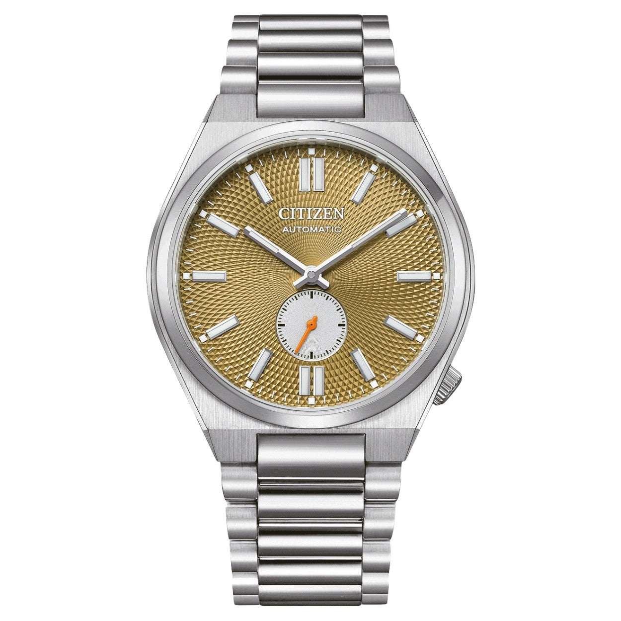 Citizen TSUYOSA NK5010-51X analog herrklocka med beige urtavla och armband i rostfritt stål