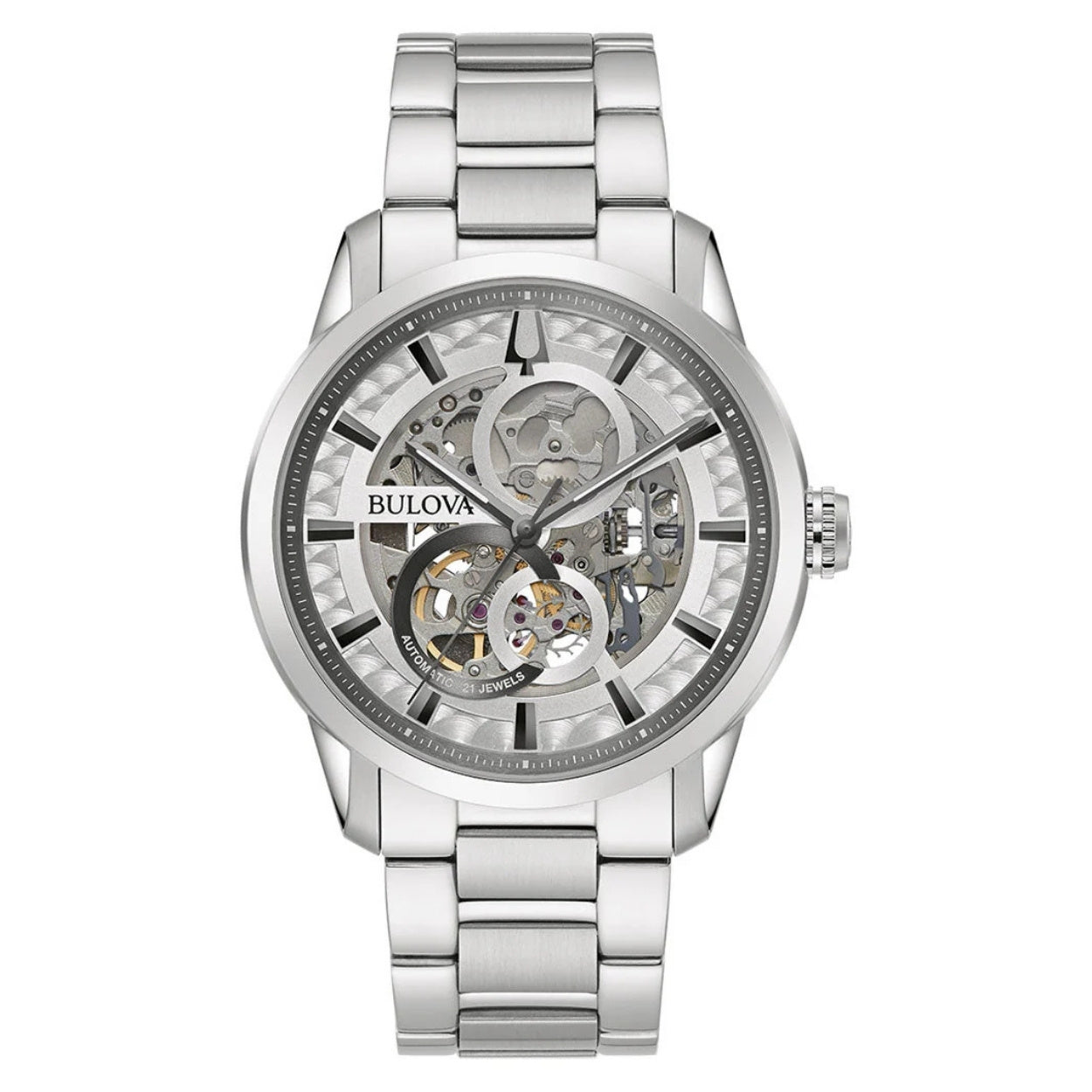 Bulova Sutton 96A267 analog herrklocka med silver urtavla och armband i rostfritt stål