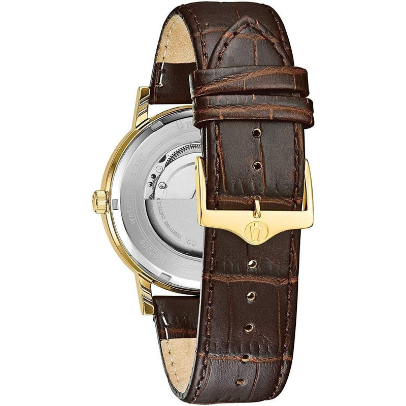 Bulova Classic Automatic 97C107 analog herrklocka med vit urtavla och armband i läder