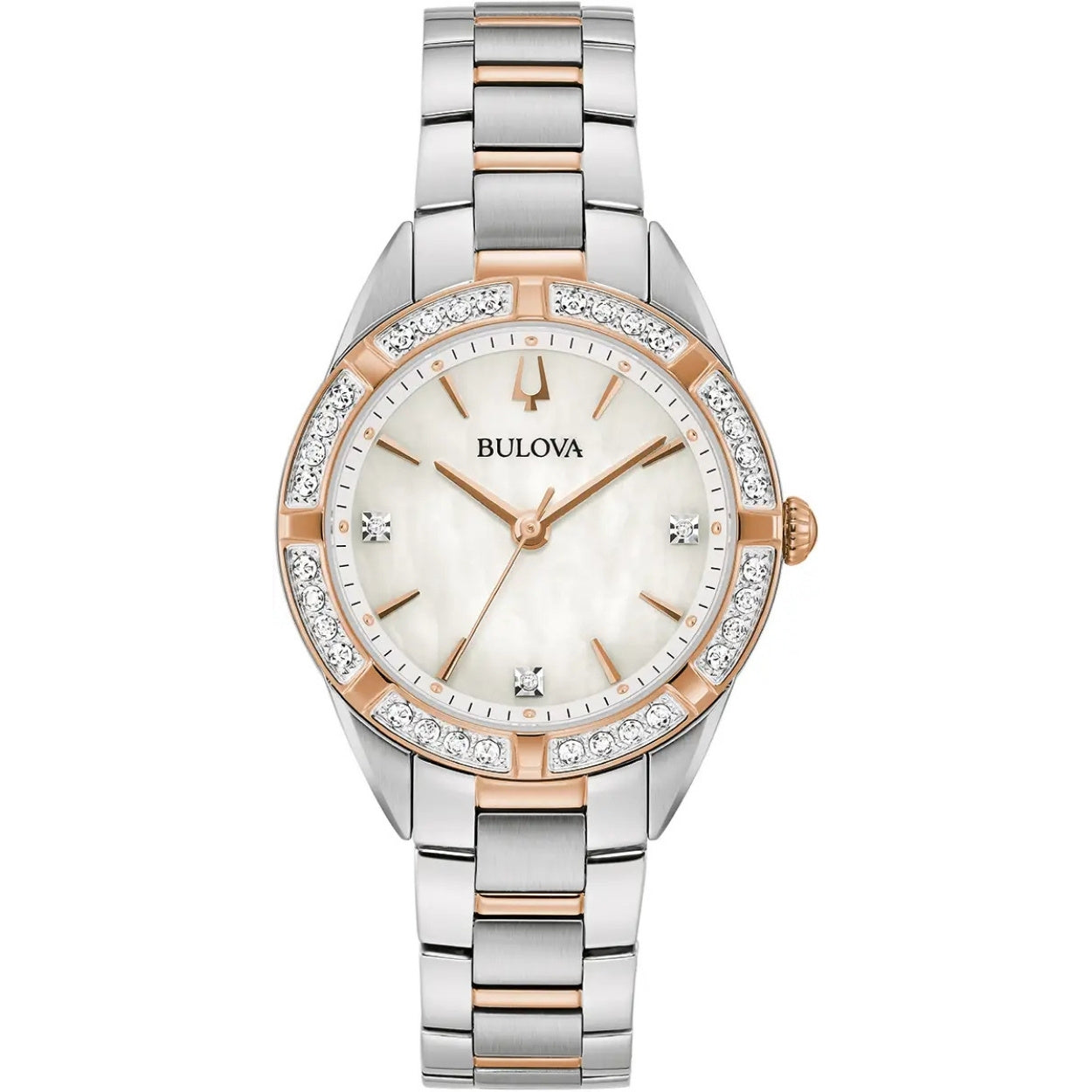 Bulova Sutton 98R281 analog damklocka med vit urtavla och armband i rostfritt stål