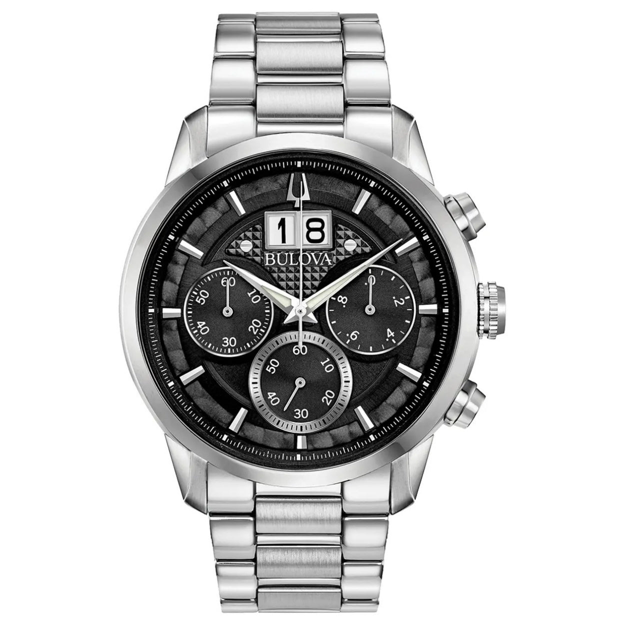 Bulova Sutton Classic 96B319 analog herrklocka med svart urtavla och armband i rostfritt stål
