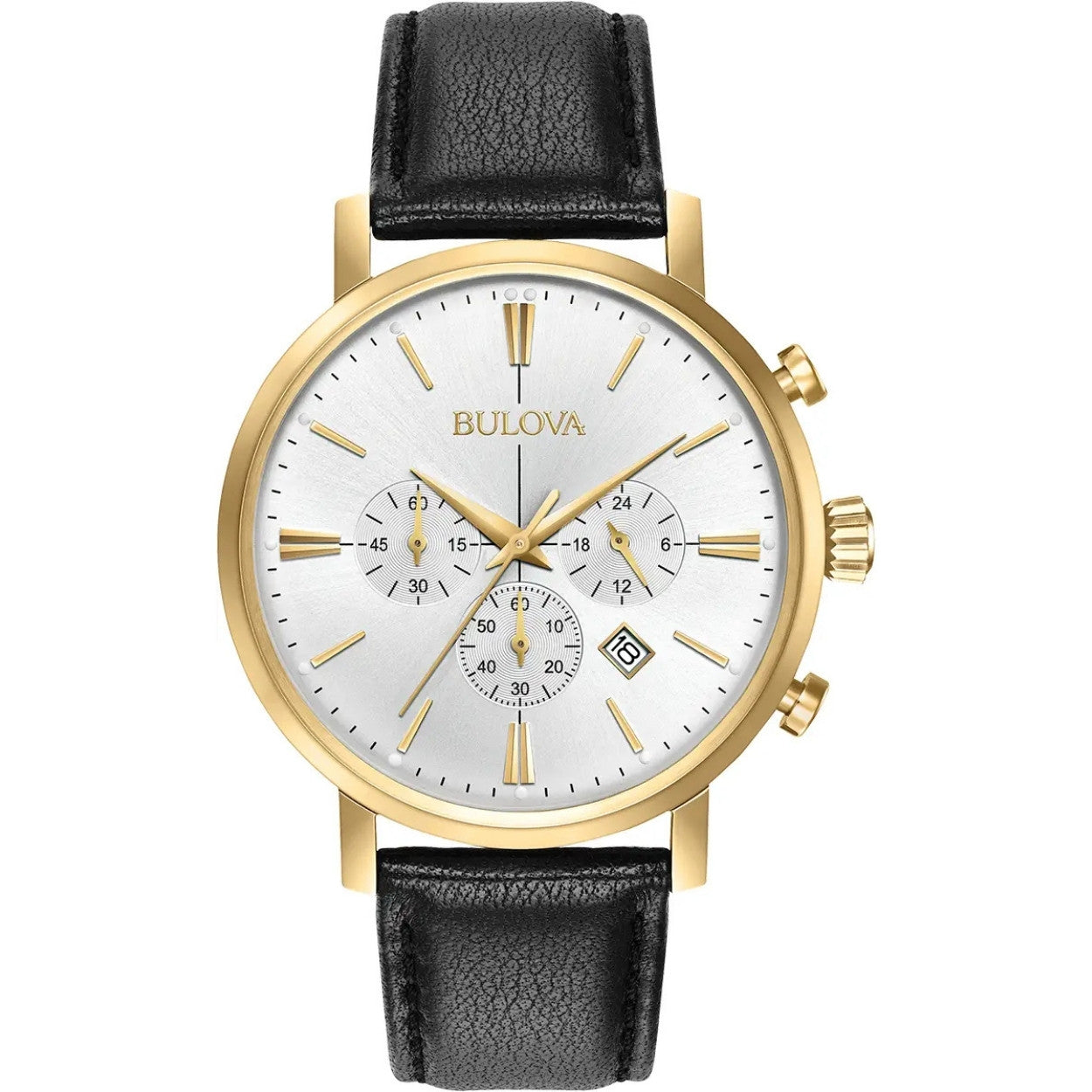 Bulova Aerojet 97B155 analog herrklocka med vit urtavla och armband i läder