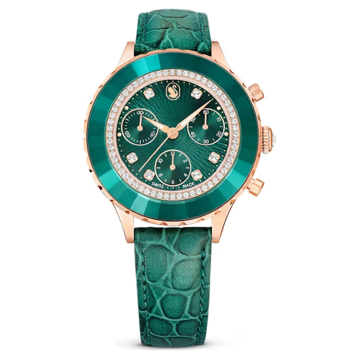 Swarovski Octea chrono 5672931 analog damklocka med grön urtavla och armband i skinn