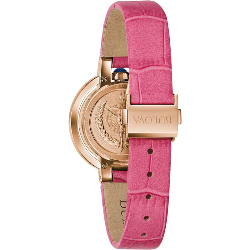 Bulova Rubaiyat 97R103 analog damklocka med rosa urtavla och armband i läder