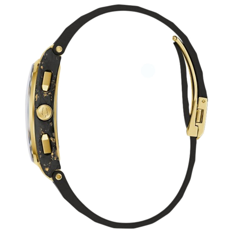 Bulova Curve Forged Carbon Anniversary 98A328 analog herrklocka med svart urtavla och armband i gummi