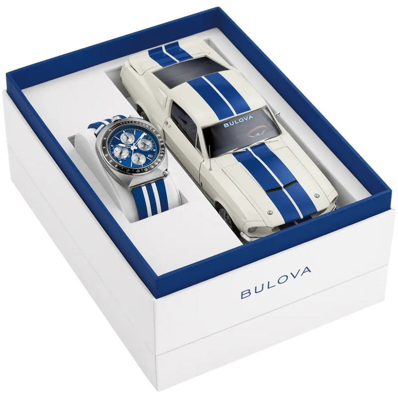 Bulova Shelby Racer Limited Edition 98B452 analog herrklocka med blå urtavla och armband i gummi