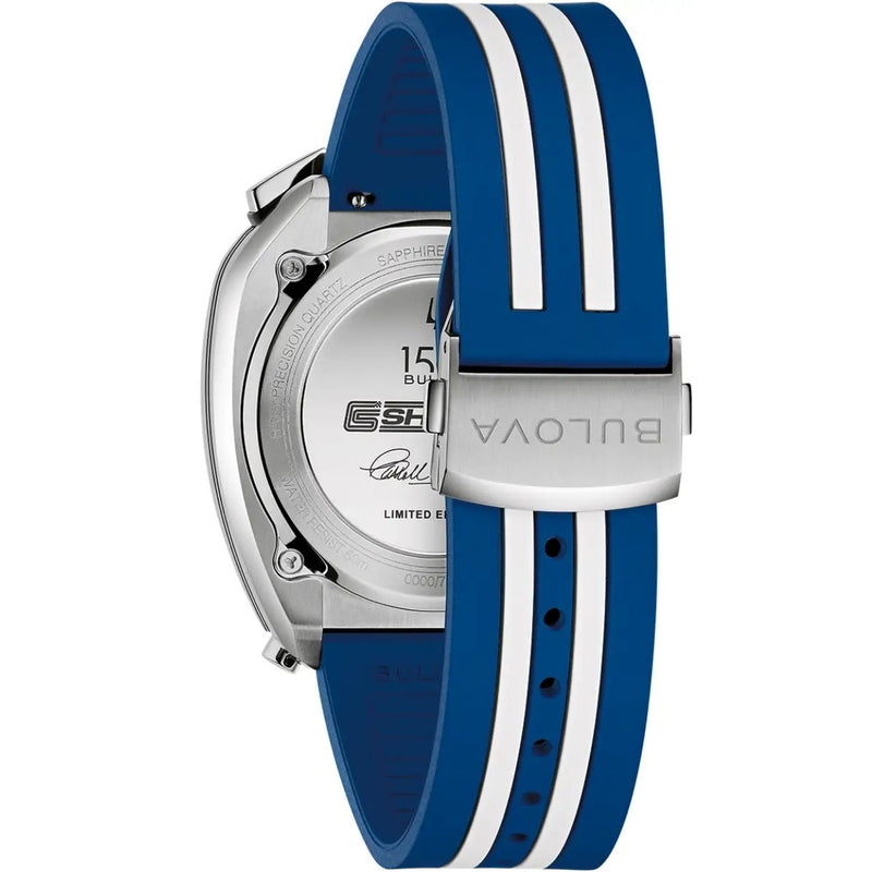 Bulova Shelby Racer Limited Edition 98B452 analog herrklocka med blå urtavla och armband i gummi