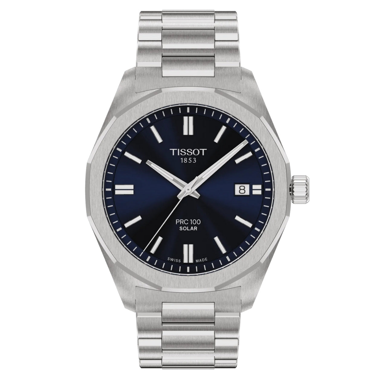 Tissot PRC 100 Solar T151.422.11.041.00 analog herrklocka med blå urtavla och armband i rostfritt stål