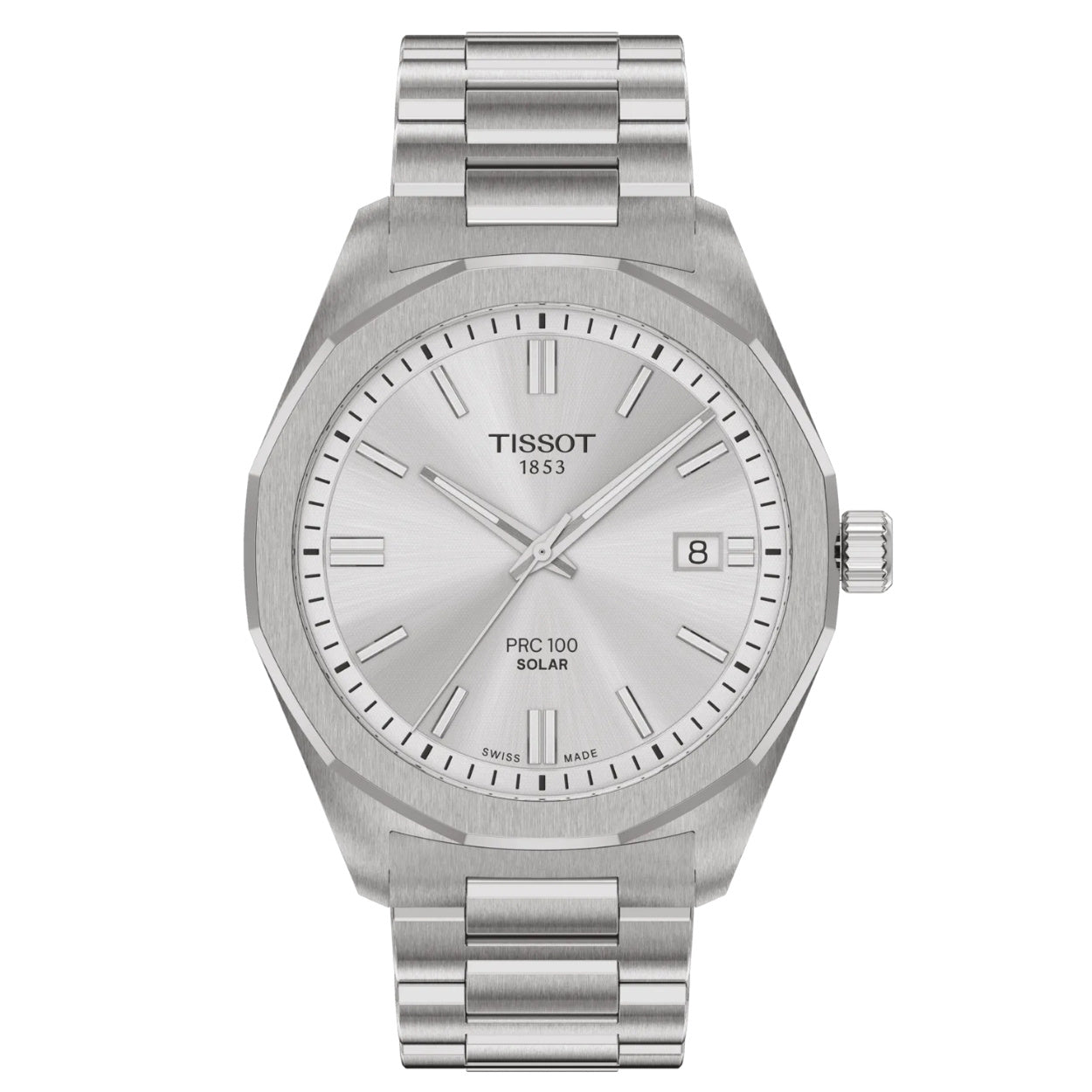 Tissot PRC 100 Solar T151.422.11.031.00 analog herrklocka med silver urtavla och armband i rostfritt stål