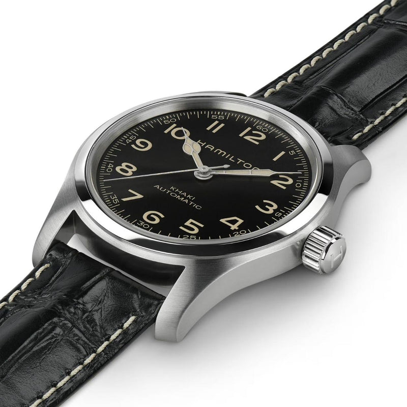 Hamilton Khaki Field Murph Auto H70605732 analog herrklocka med svart urtavla och armband i skinn