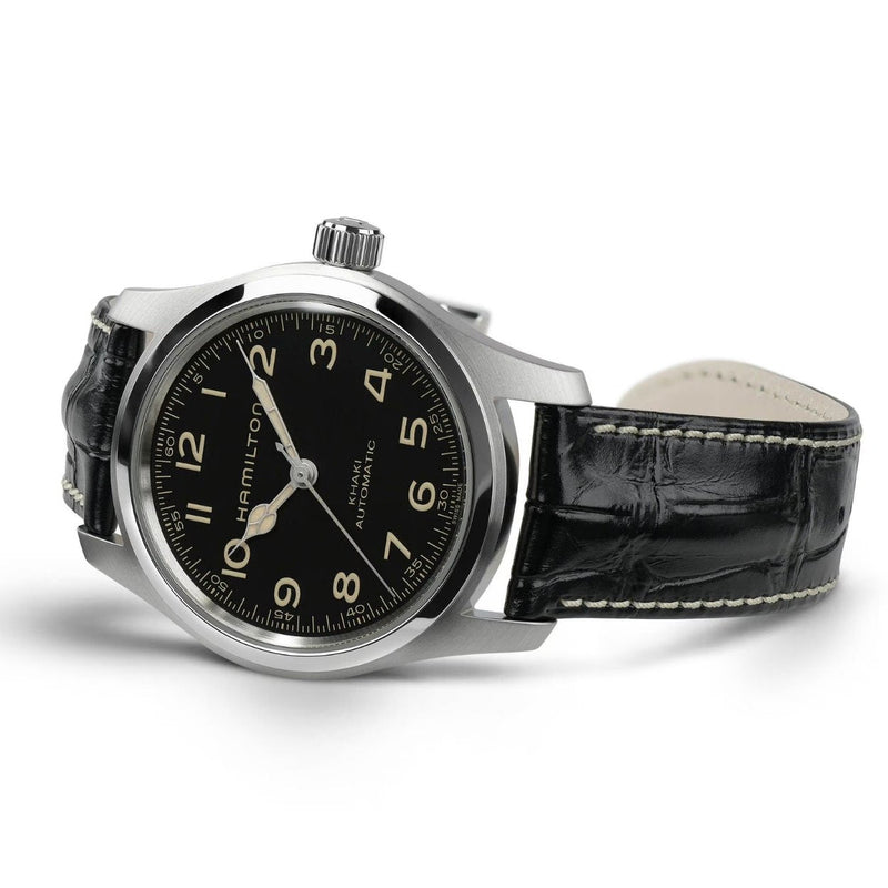 Hamilton Khaki Field Murph Auto H70605732 analog herrklocka med svart urtavla och armband i skinn
