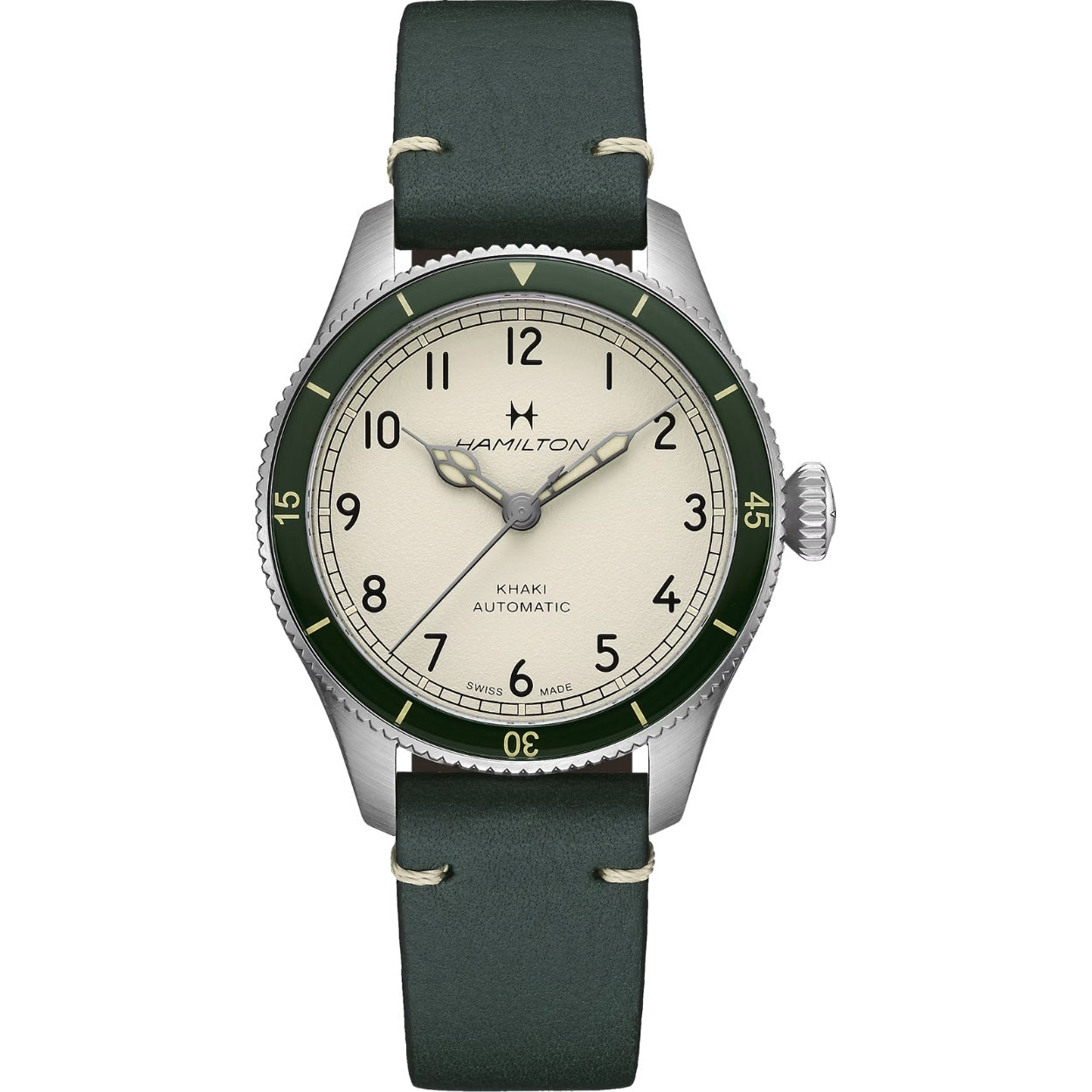 Hamilton Khaki Aviation Pilot Pioneer H76255810 analog herrklocka med vit urtavla och armband i läder