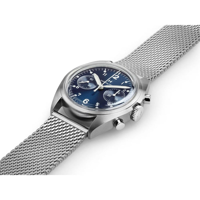 Hamilton Khaki Aviation Pilot Pioneer H76409140 analog herrklocka med blå urtavla och armband i rostfritt stål